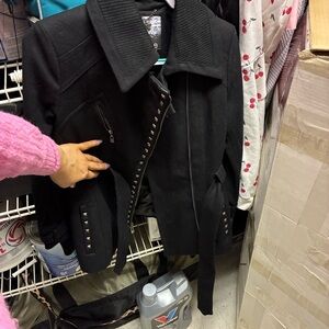Kensie Black Pea Coat with Studded Details